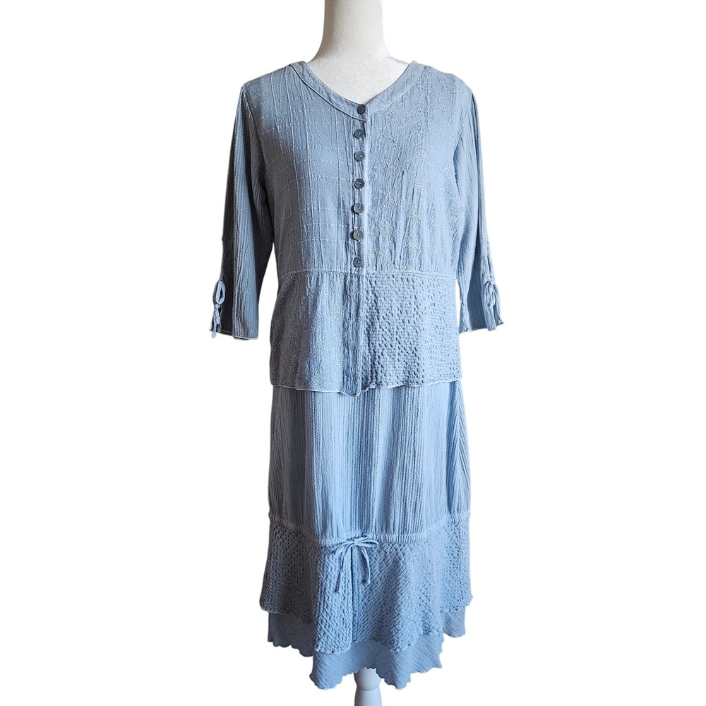 Vtg Produce Company Dress‎ Set M/S Blue Gauzy Cotton Cottagecore Prairie USA
